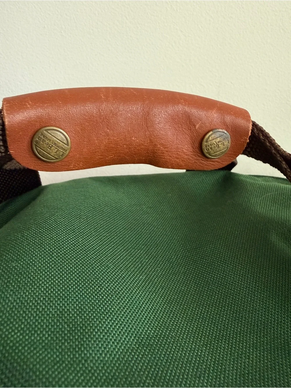 Vintage LL Bean Green Continental Weekender Duffle Bag Canvas Leather Mono CHUCK